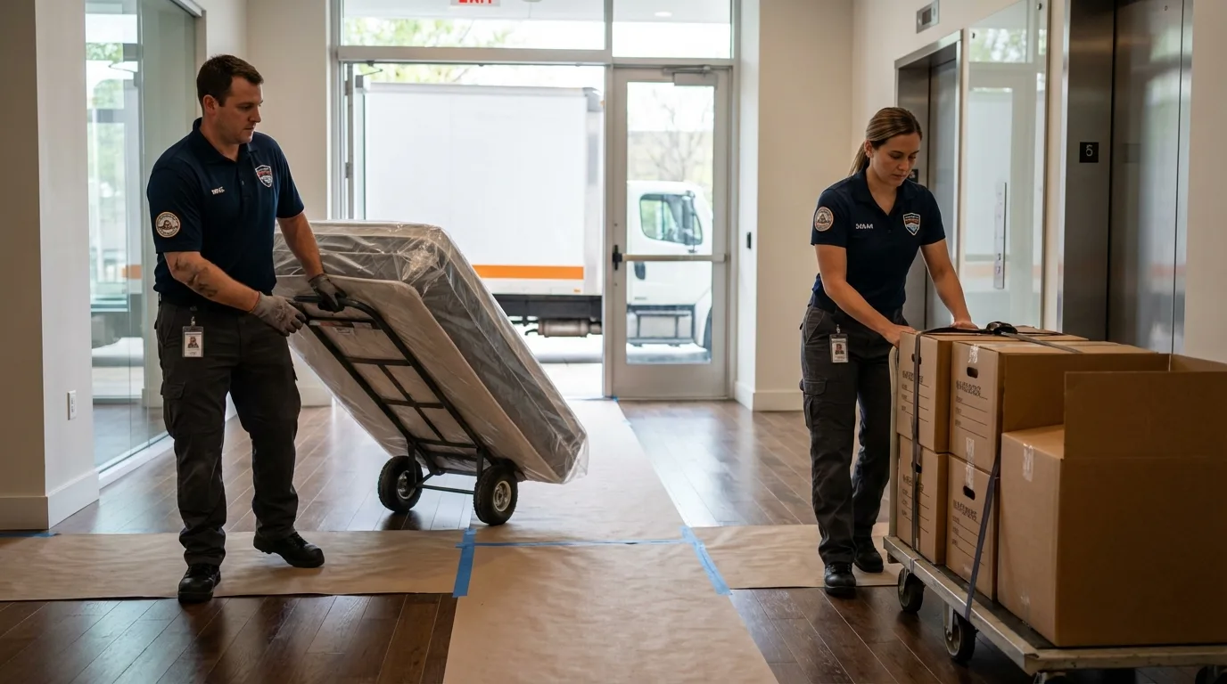Professional apartment movers loading elevator in Lynn Haven, FL